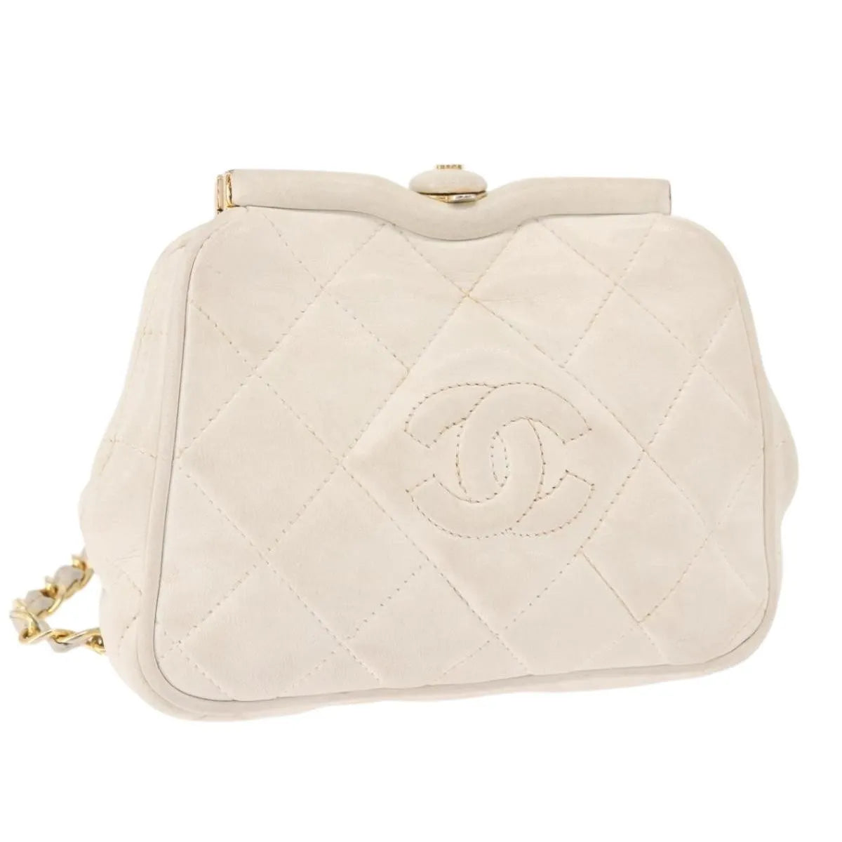 Chanel Vintage Diamond Cc Tassel Quilted Lambskin White Leather Shoulder Bag Bag (Pre-Owned)