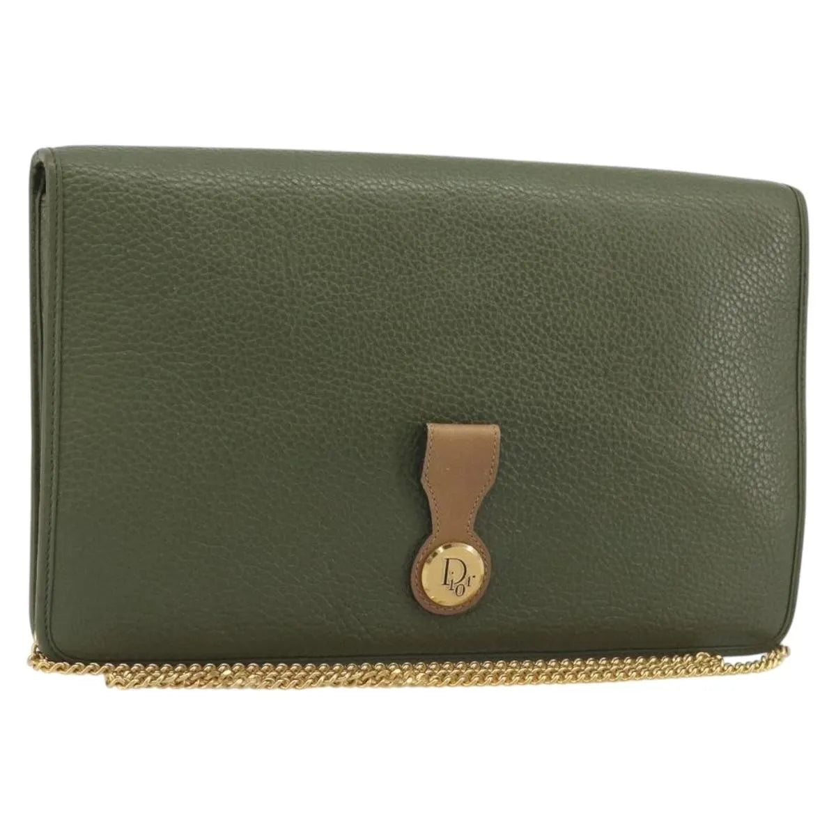 Christian Dior Vintage Chain Flap Leather Green Leather Shoulder Bag Bag (Pre-Owned)