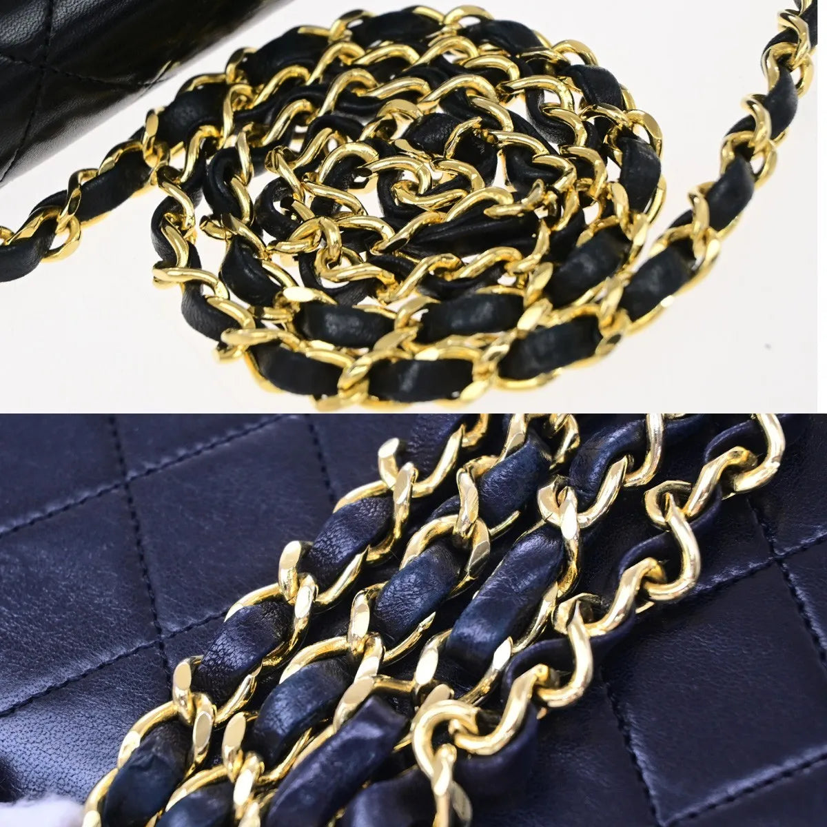 Chanel Vintage Full Flap Quilted Lambskin Black Leather Shoulder Bag Bag (Pre-Owned)