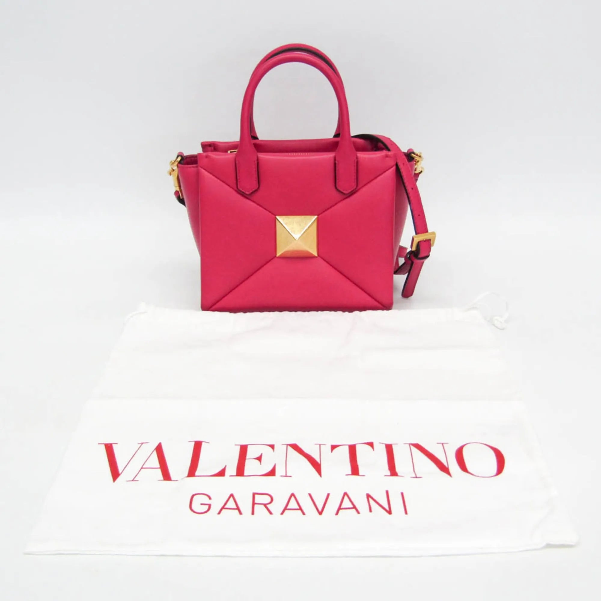 Valentino Garavani One Stud Top Handle Leather Pink Leather Handbag (Pre-Owned)
