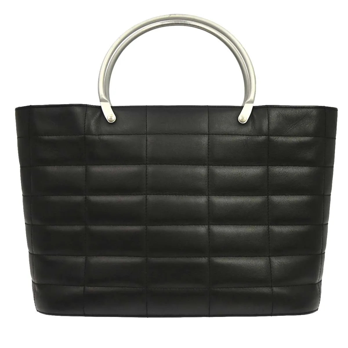 Chanel Vintage Chocolate Bar Tote Quilted Leather Black Leather Tote Bag Bag (Pre-Owned)