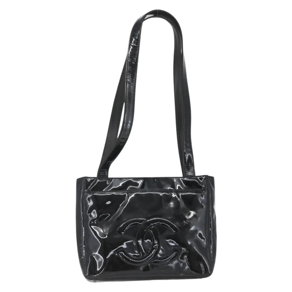 Chanel Vintage Flap Patent Leather Black Patent_Leather Shoulder Bag Bag (Pre-Owned)