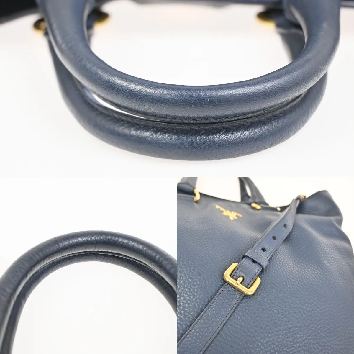 Prada Shopping Tote Vitello Daino Navy Leather Tote Bag Bag (Pre-Owned)