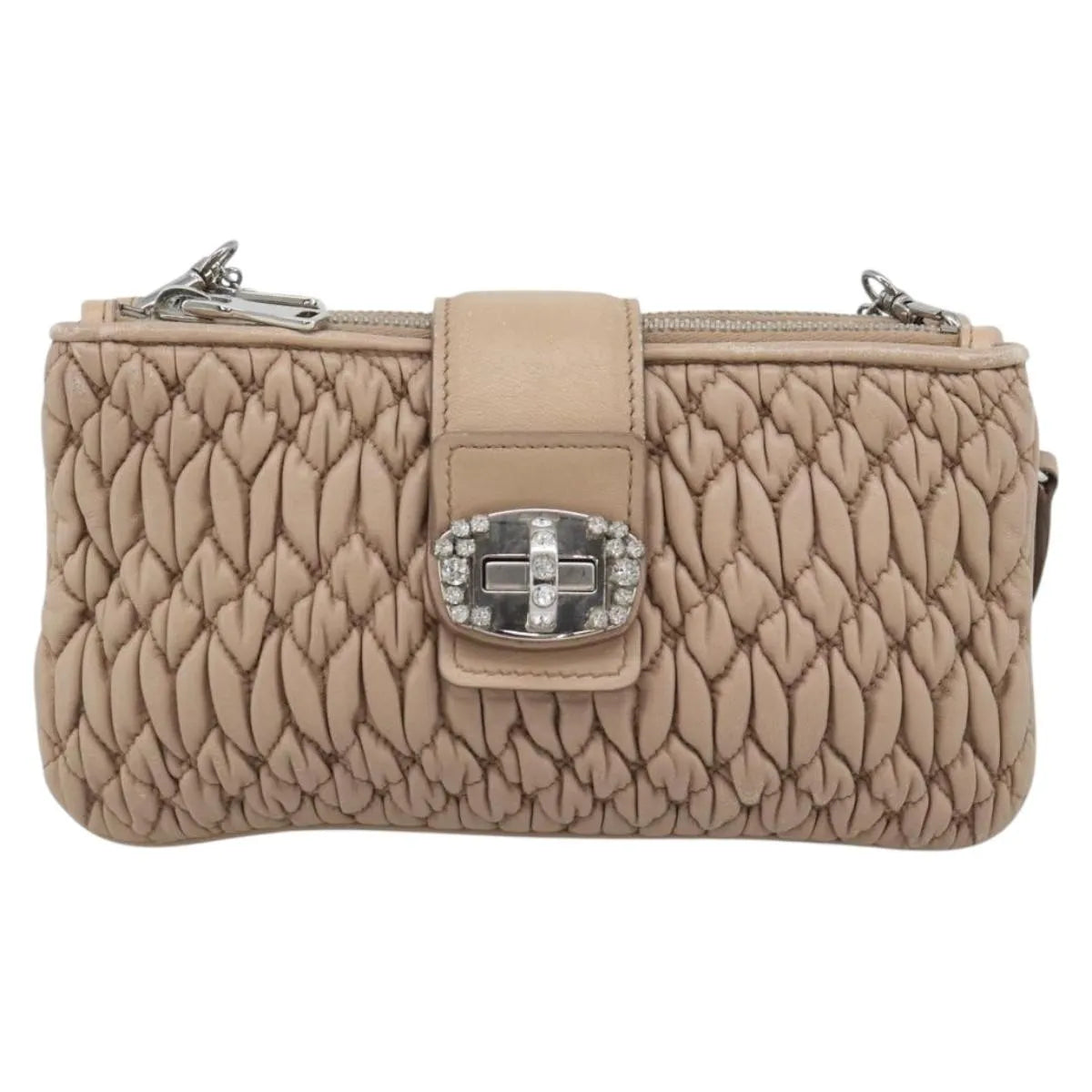 Miu Miu Crystal Convertible Chain Matelasse Leather Pink Leather Shoulder Bag Bag (Pre-Owned)
