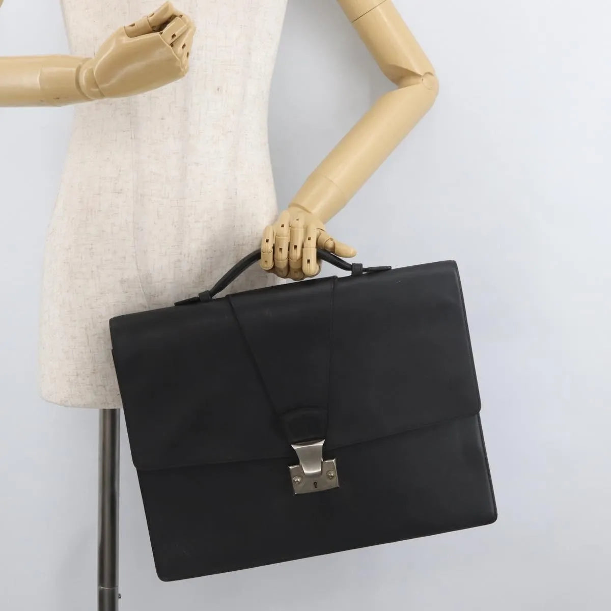 Cartier Vintage Briefcase Leather Black Leather Briefcase Bag (Pre-Owned)