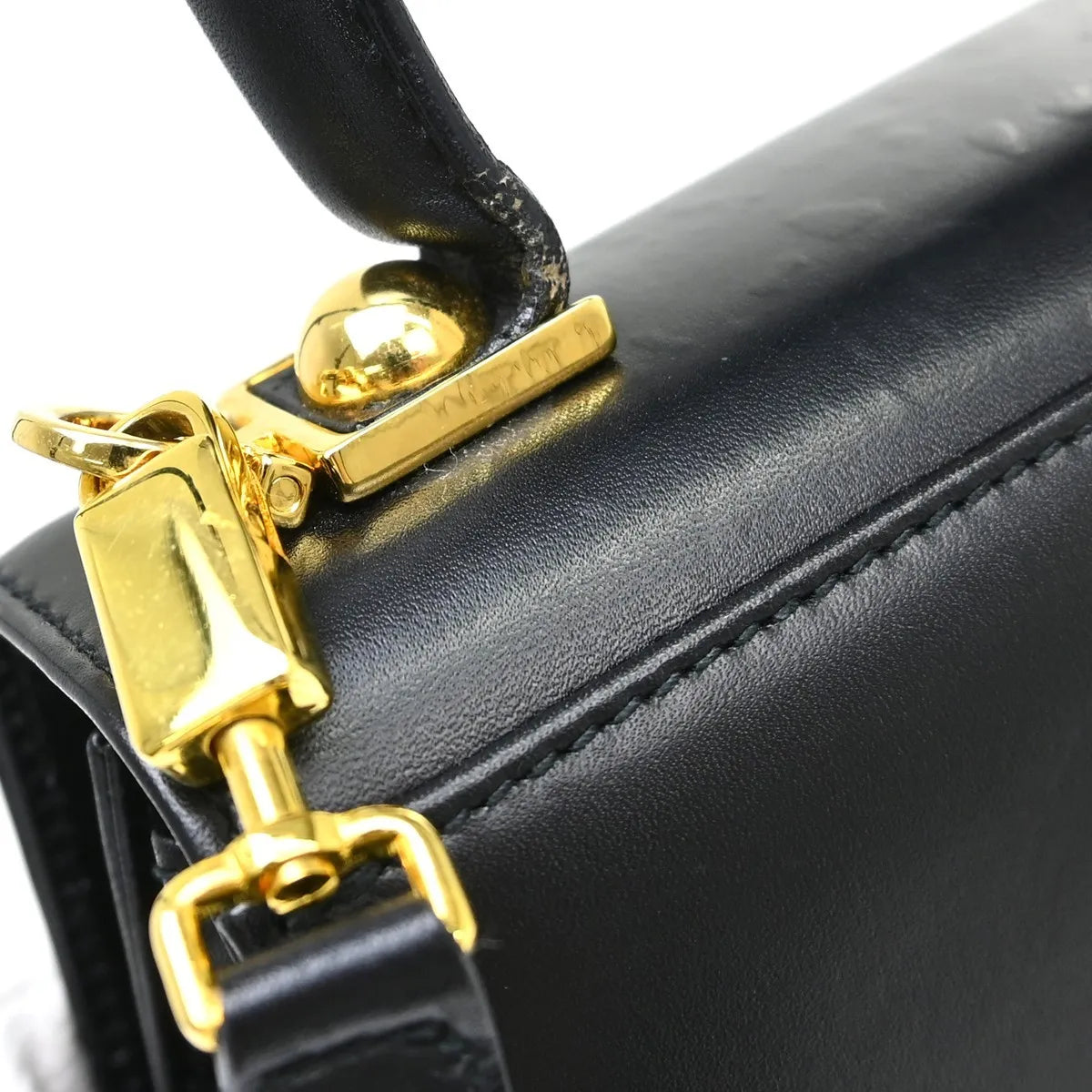 Salvatore Ferragamo Gancini Convertible Top Handle Leather Black Leather Handbag (Pre-Owned)