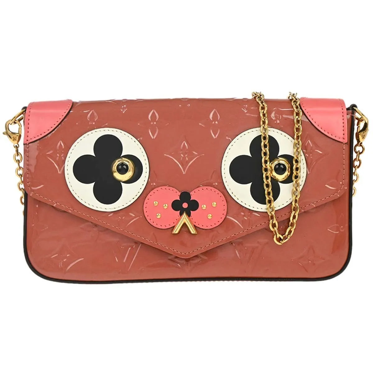Louis Vuitton Felicie Pochette Limited Edition Valentine Dog Monogram Vernis Pink Patent_Leather Handbag (Pre-Owned)