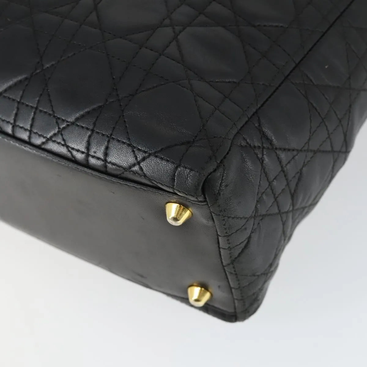 Christian Dior Lady Cannage Matelassé Black Leather Tote Bag Bag (Pre-Owned)