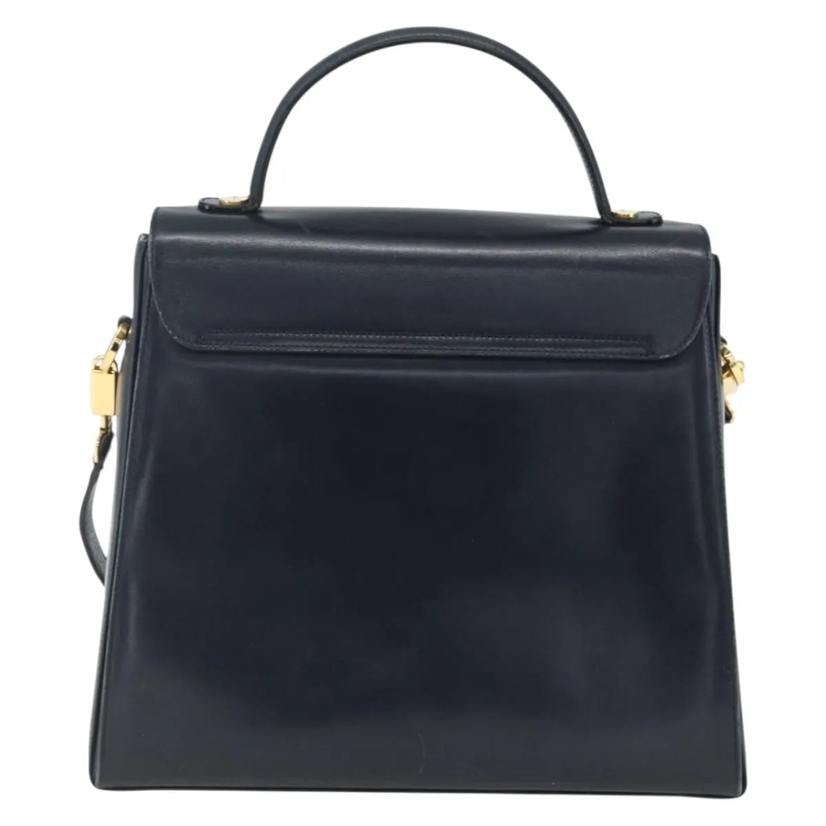 Salvatore Ferragamo Gancini Convertible Top Handle Leather Navy Leather Handbag (Pre-Owned)