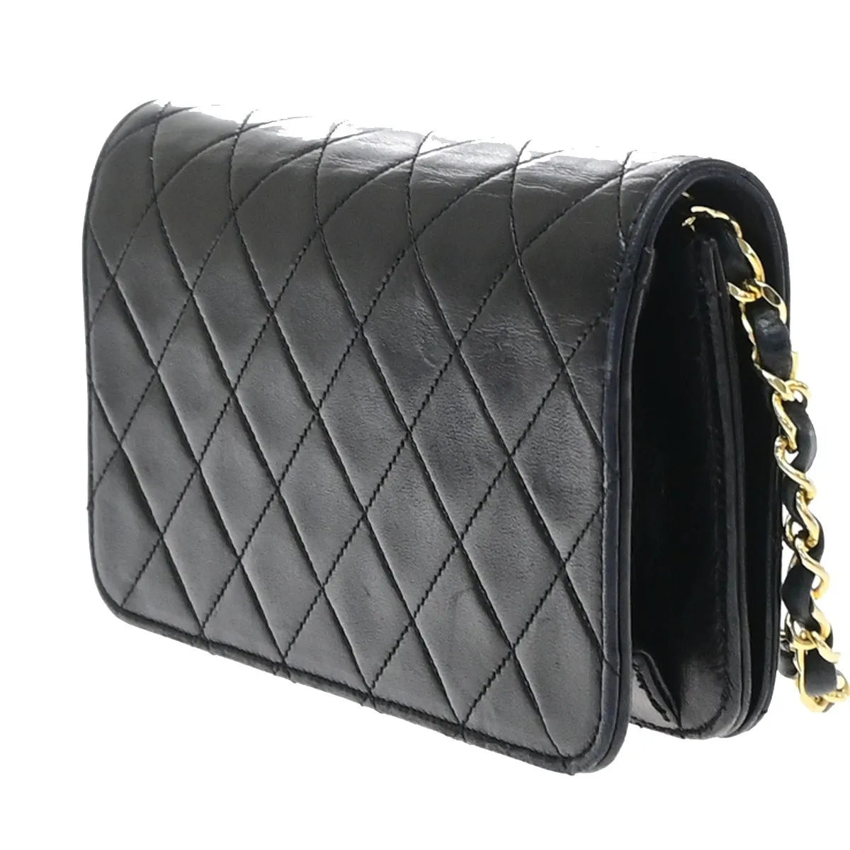Chanel Vintage Full Flap Quilted Lambskin Black Leather Shoulder Bag Bag (Pre-Owned)