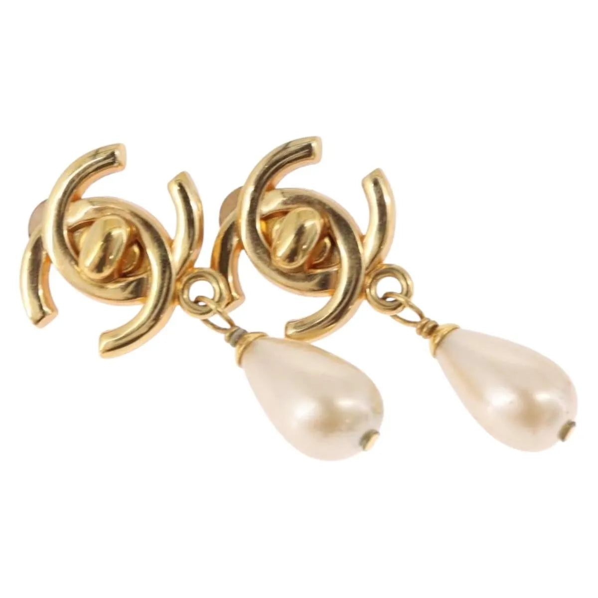 Chanel Cc Dangle Clip-On Metal Gold Metal Earrings Jewelry (Pre-Owned)