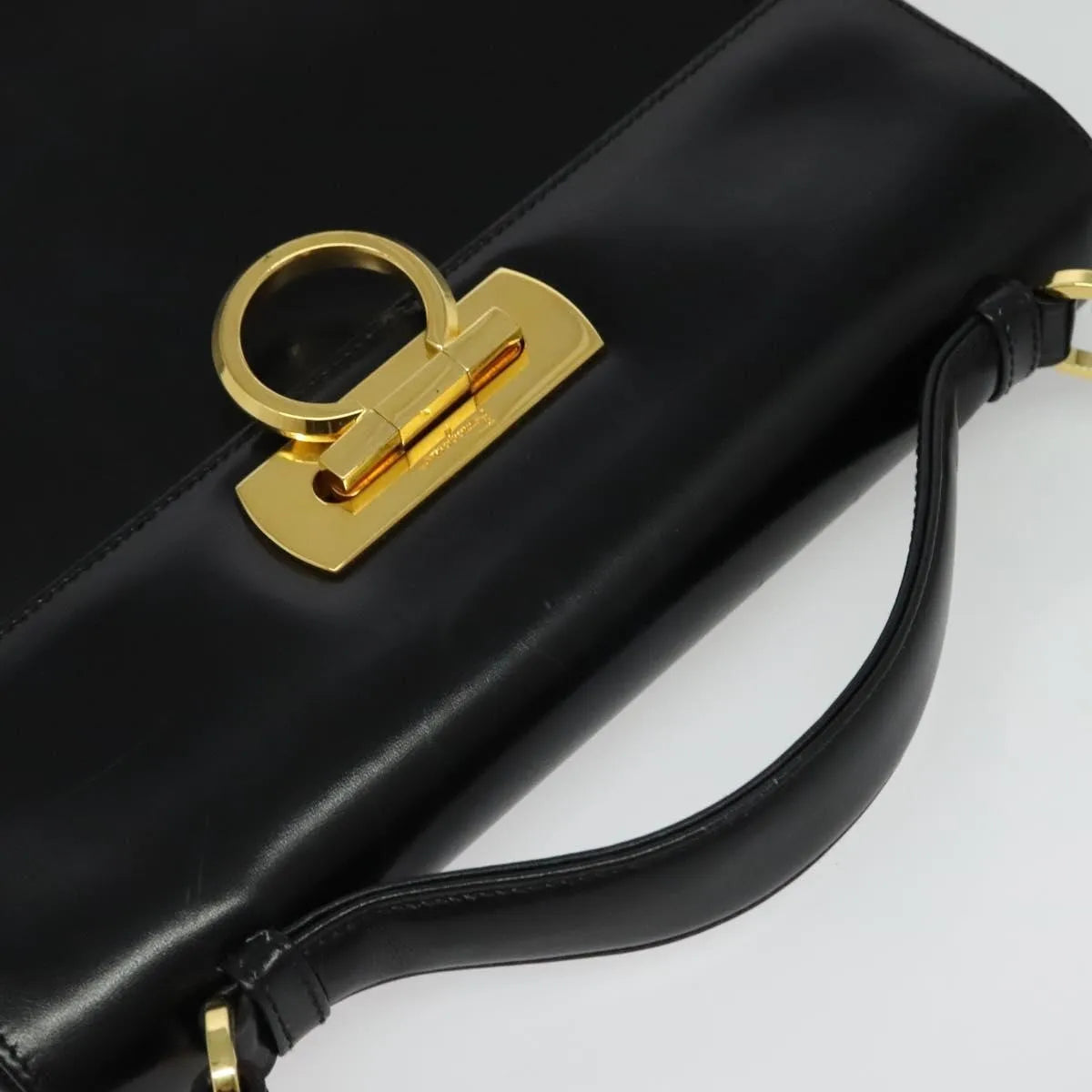 Salvatore Ferragamo Gancini Convertible Top Handle Leather Black Leather Handbag (Pre-Owned)