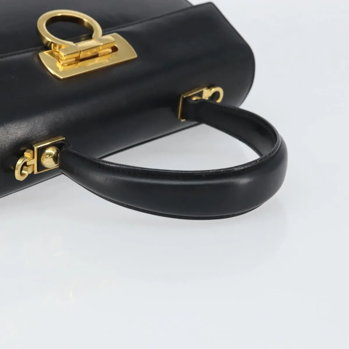 Salvatore Ferragamo Gancini Convertible Top Handle Leather Black Leather Handbag (Pre-Owned)