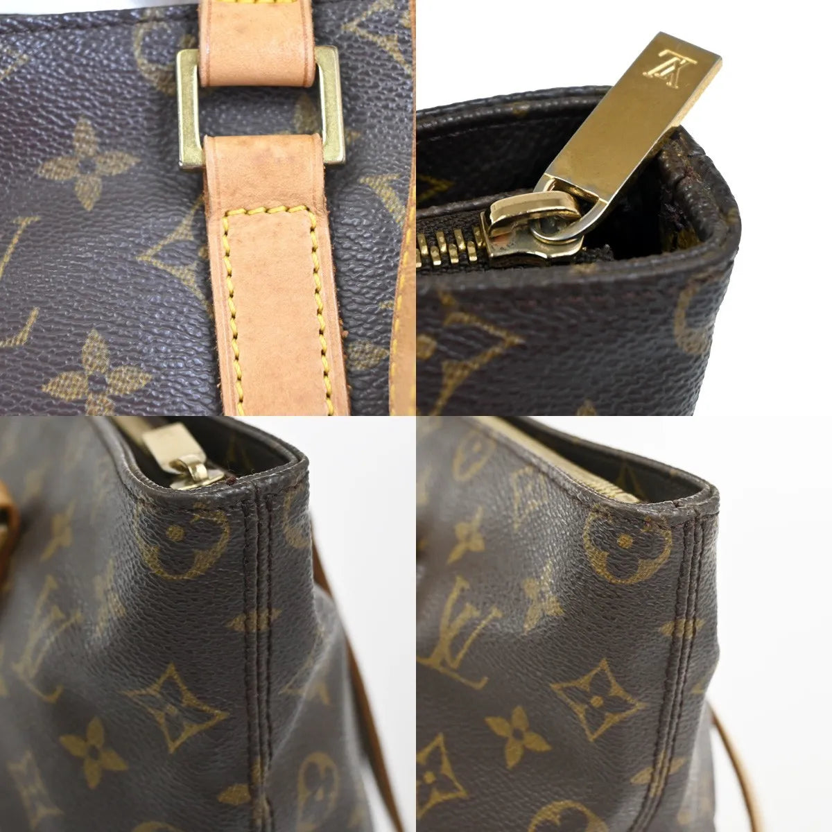 Louis Vuitton Cabas Mezzo Monogram Canvas Brown Leather Tote Bag Bag (Pre-Owned)