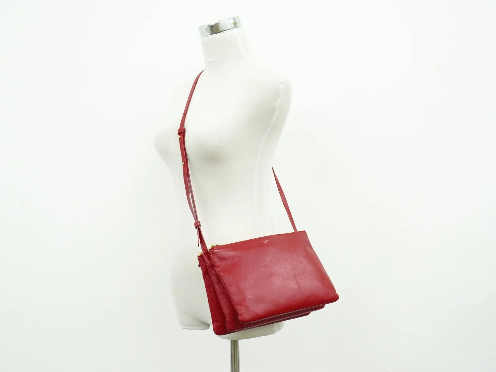 Celine Trio Leather Red Leather Shoulder Bag Bag (Pre-Owned)