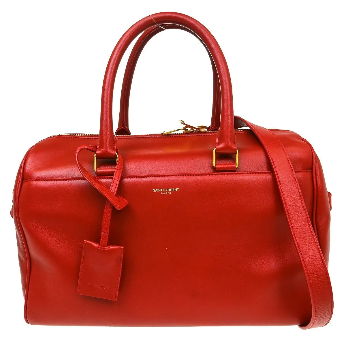 Saint Laurent Classic Duffle Leather Red Leather Handbag (Pre-Owned)