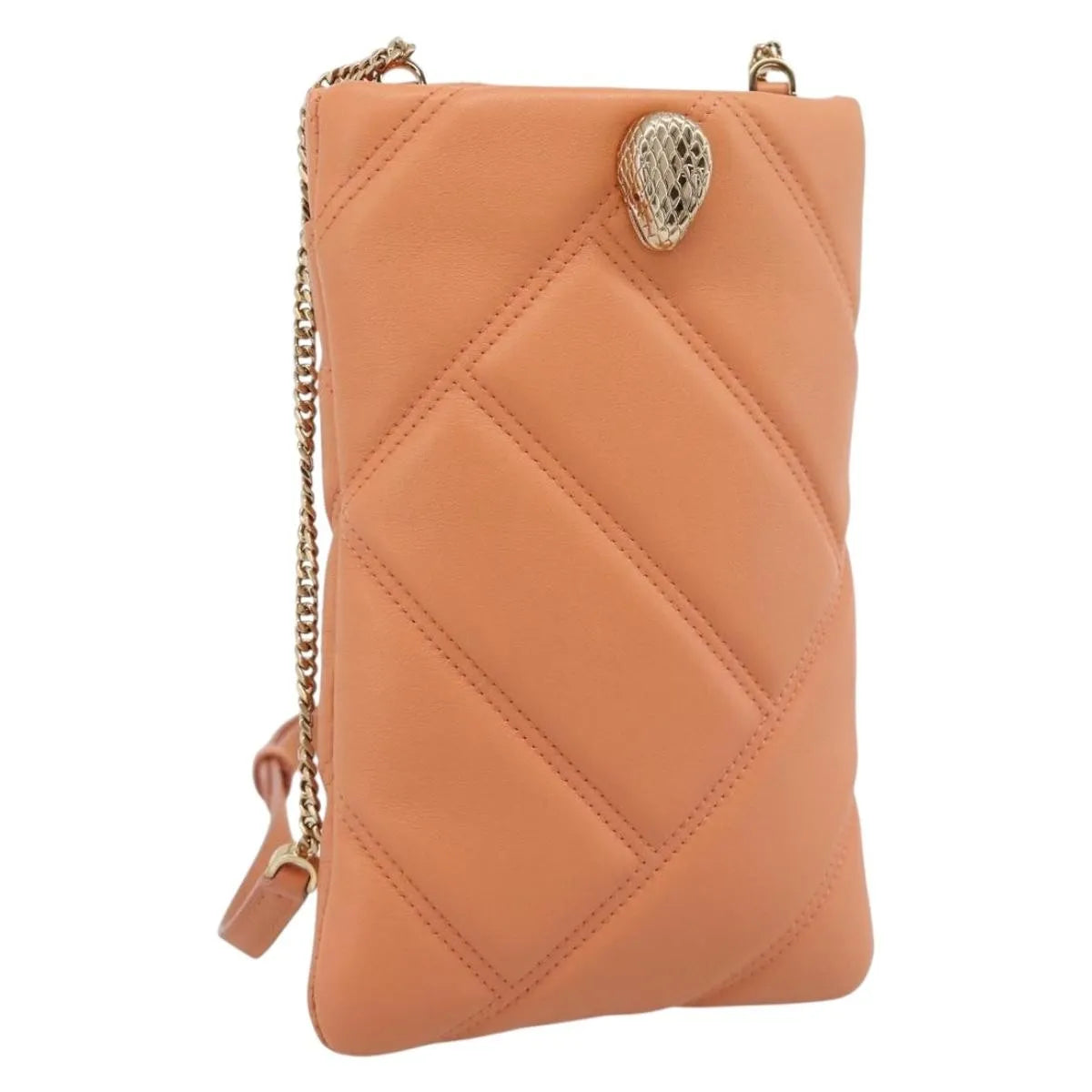 Bvlgari Serpenti Cabochon Phone Holder On Chain Diagonal Quilted Leather Orange Leather Clutche & Pouche Bag (Pre-Owned)