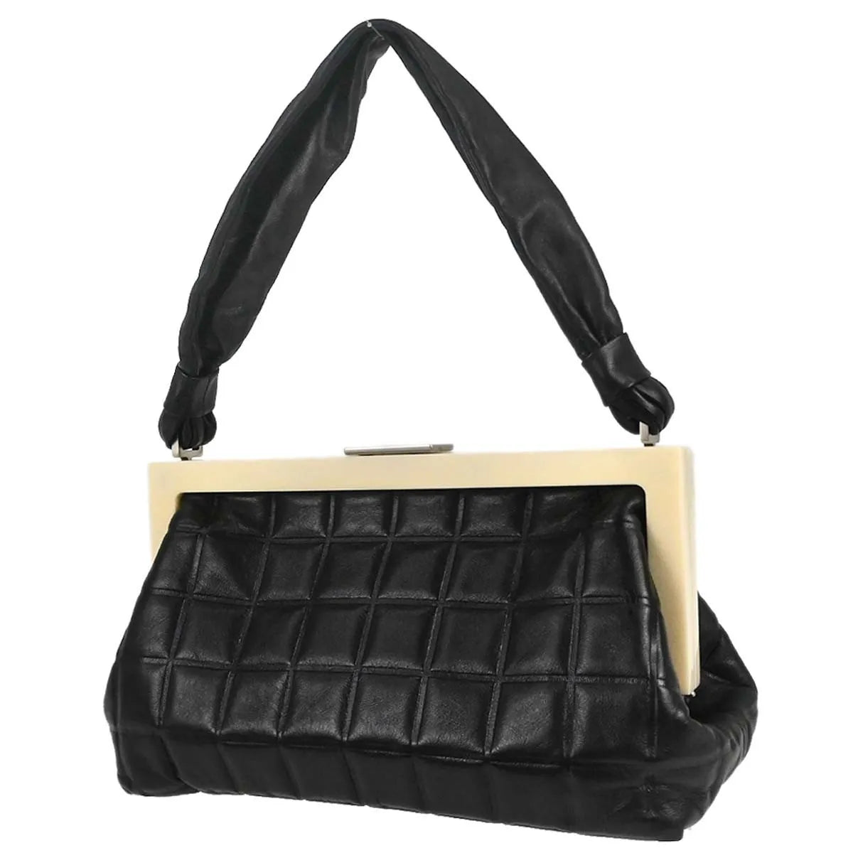 Chanel Chocolate Bar Frame Quilted Lambskin Black Leather Shoulder Bag Bag (Pre-Owned)
