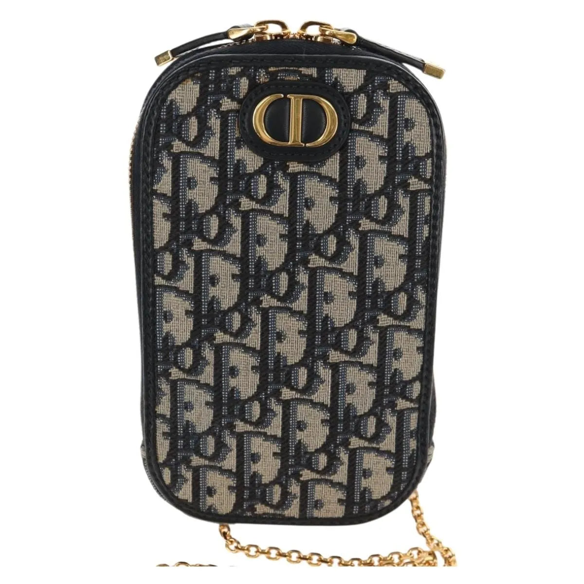 Christian Dior 30 Montaigne Phone Holder On Chain Oblique Canvas Navy Canvas Clutche & Pouche Bag (Pre-Owned)