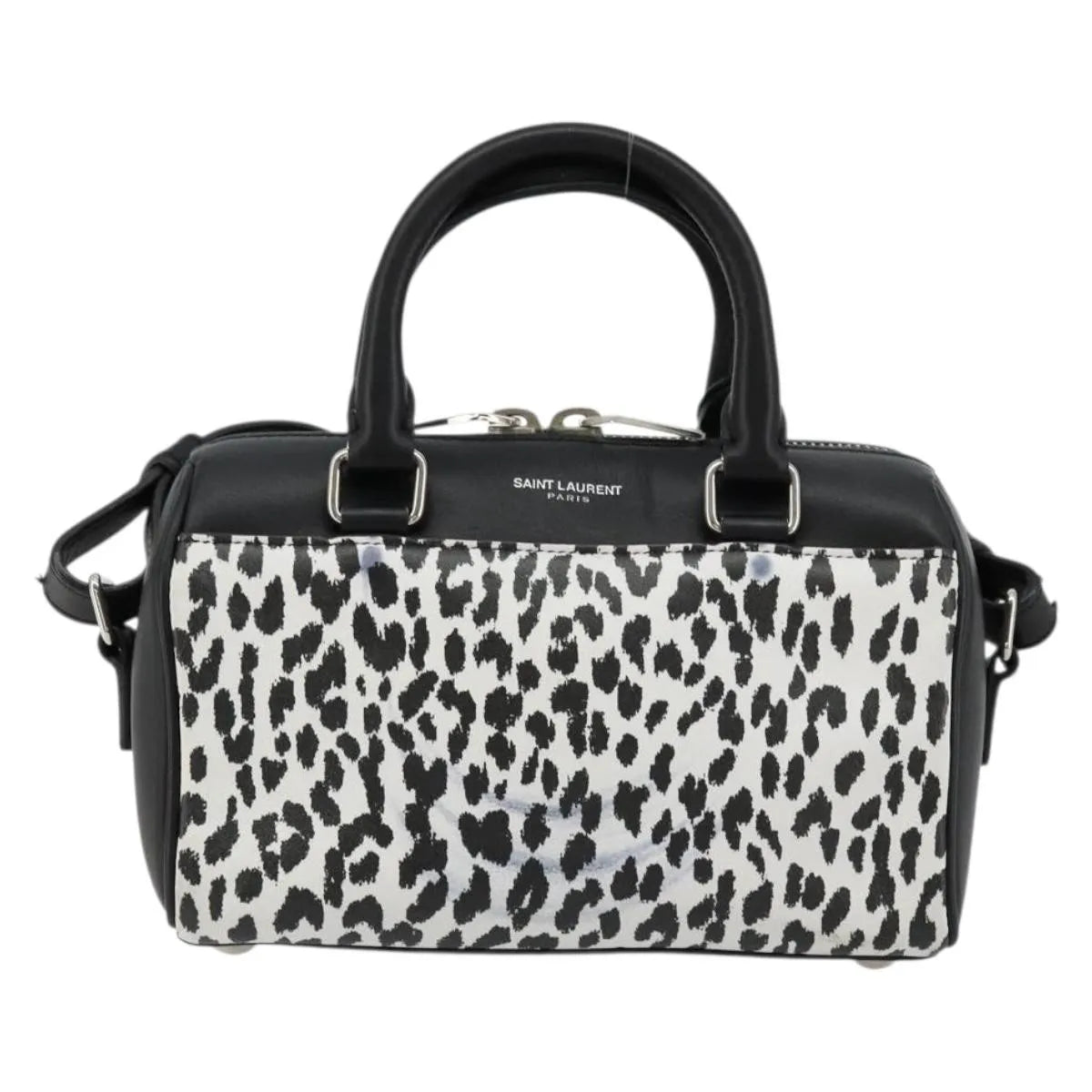 Saint Laurent Classic Baby Duffle Printed Leather Black Leather Handbag (Pre-Owned)