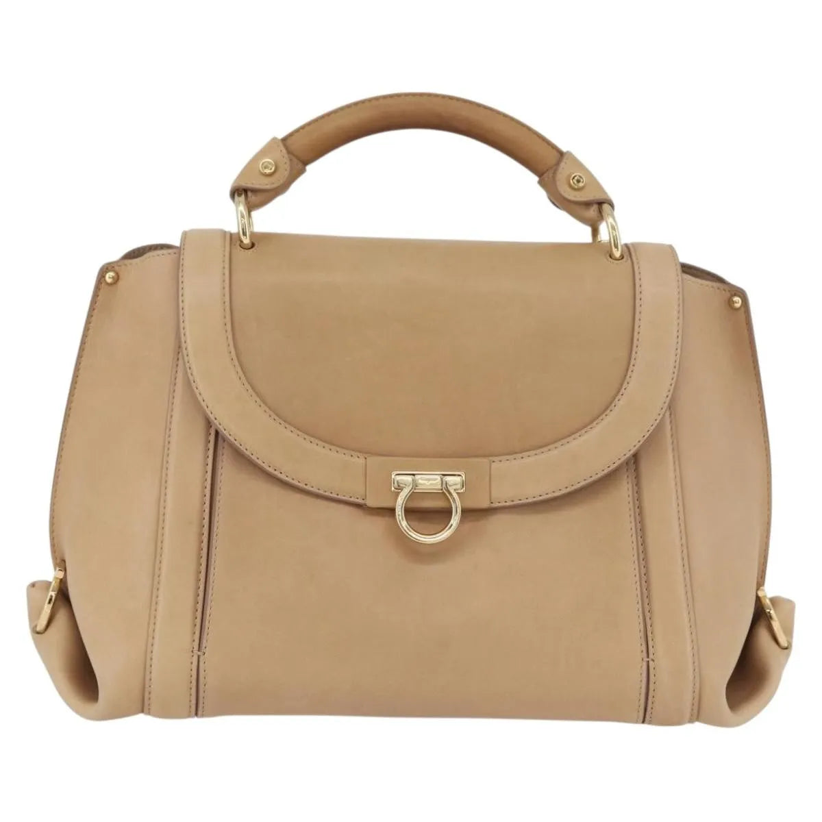 Salvatore Ferragamo Suzanna Satchel Smooth Leather Beige Leather Handbag (Pre-Owned)