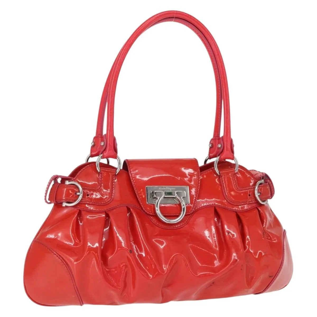 Salvatore Ferragamo Marisa Patent Leather Red Patent_Leather Handbag (Pre-Owned)