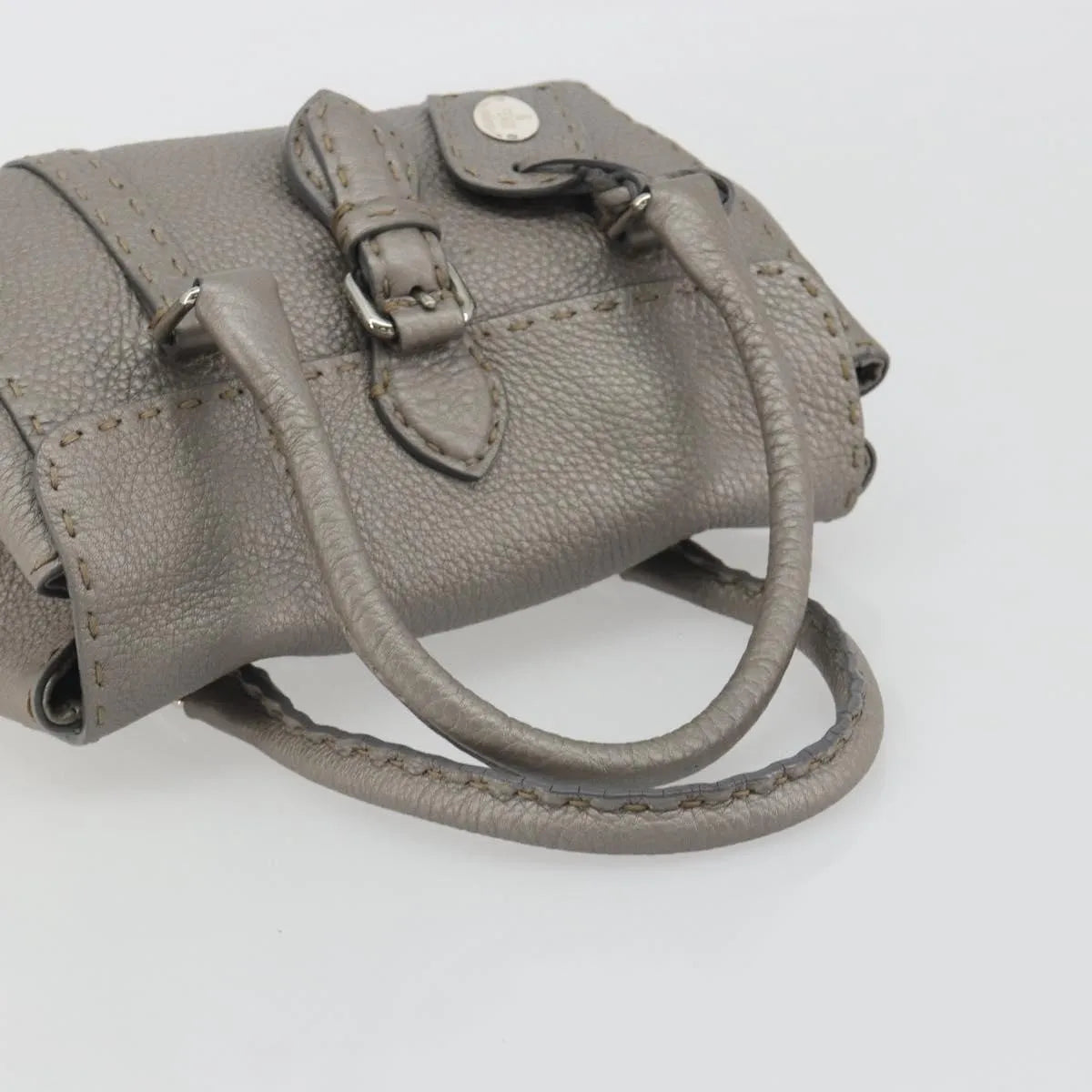 Fendi Selleria Linda Satchel Pebbled Leather Gray Leather Handbag (Pre-Owned)