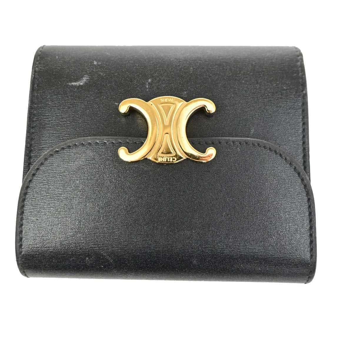 Celine Triomphe Trifold Leather Black Leather Wallets Accessory (Pre-Owned)