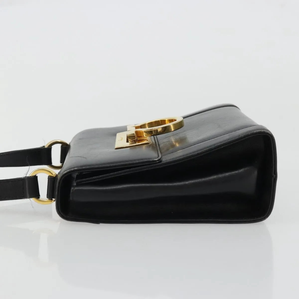 Salvatore Ferragamo Gancini Flap Leather Black Leather Shoulder Bag Bag (Pre-Owned)