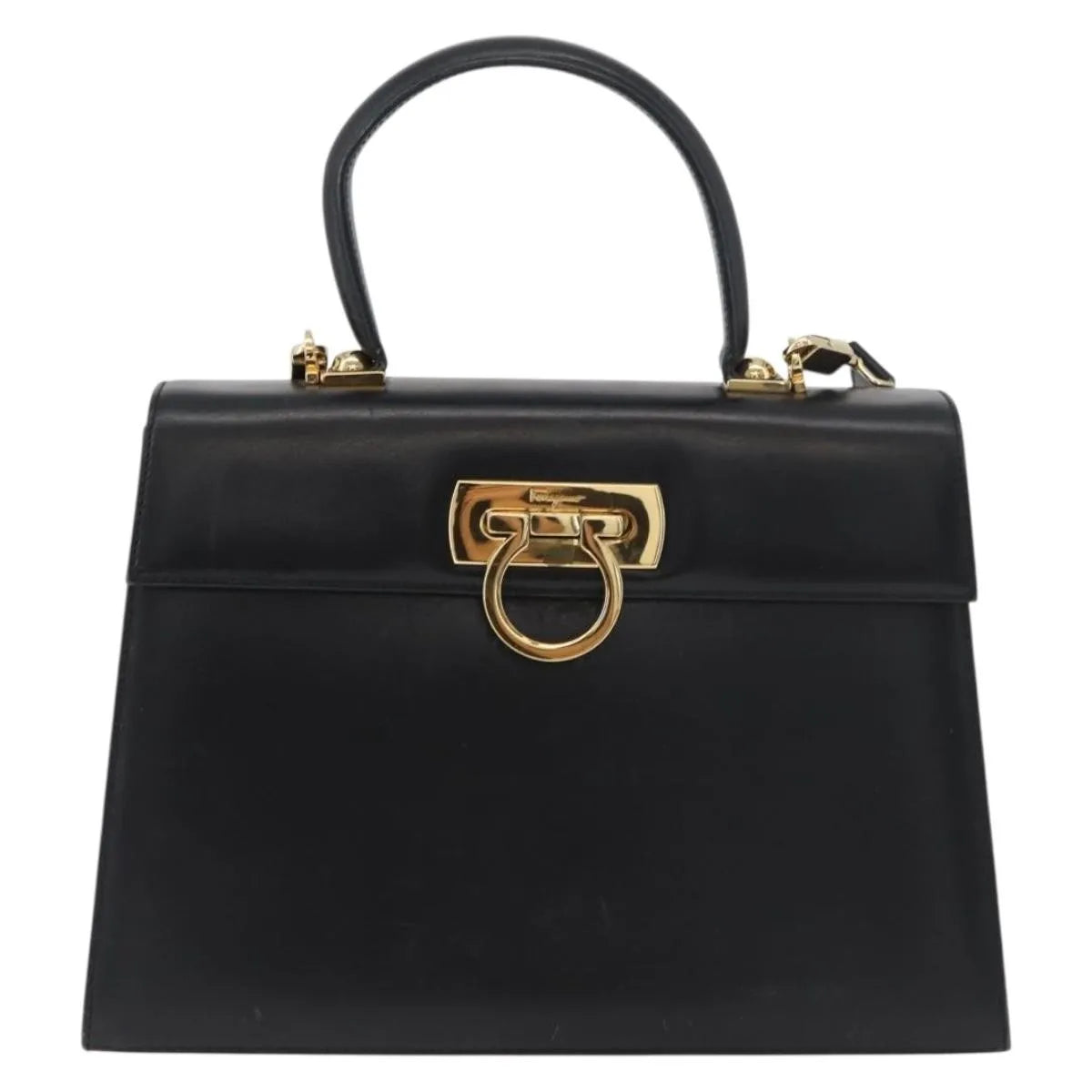 Salvatore Ferragamo Convertible Top Handle Leather Black Leather Handbag (Pre-Owned)