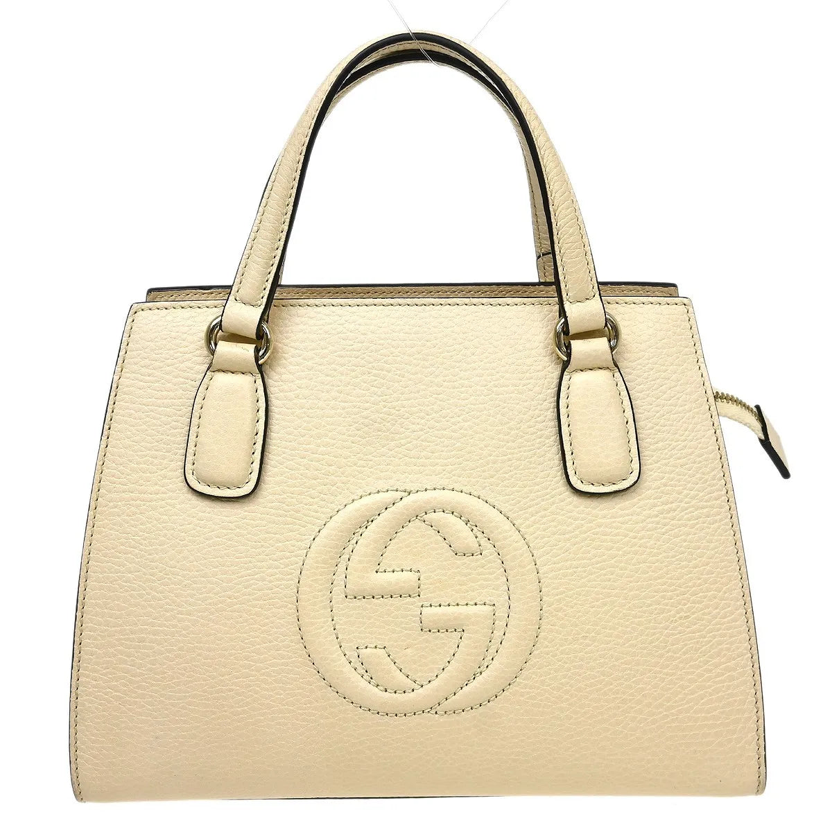 Gucci Soho Convertible Top Handle Satchel Leather Beige Leather Handbag (Pre-Owned)