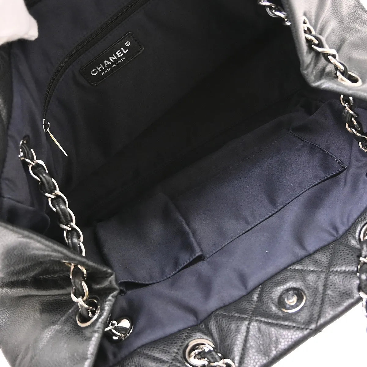 Chanel Cc Charm Chain Shopping Tote Caviar Skin Leather Black Leather Tote Bag Bag (Pre-Owned)