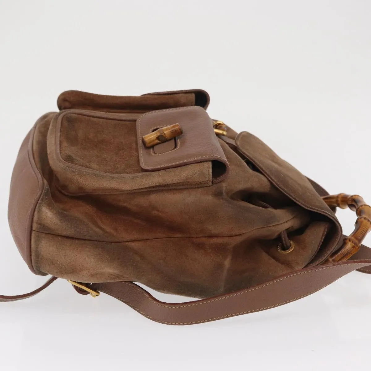 Gucci Vintage Bamboo Suede Brown Suede Backpack Bag (Pre-Owned)
