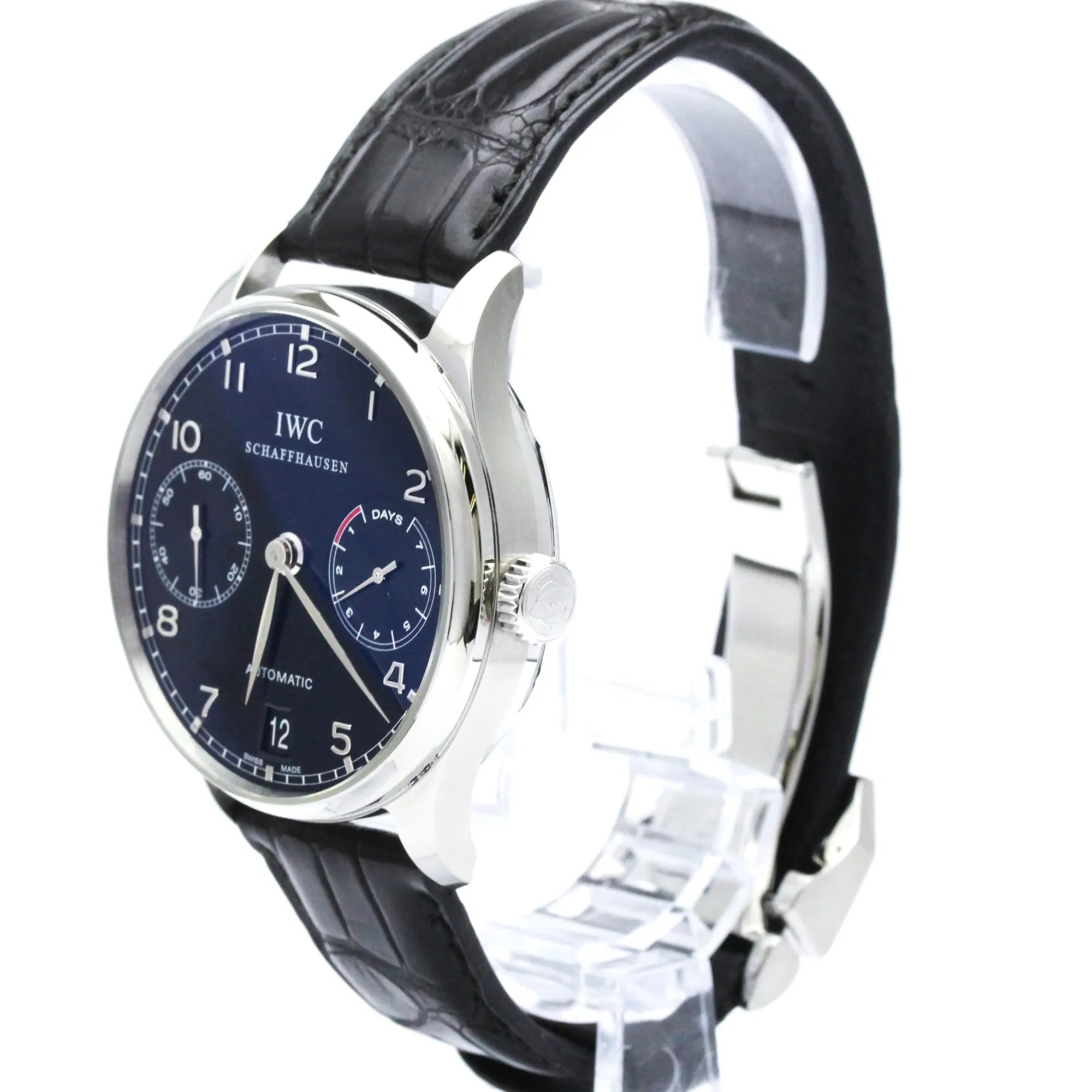 Iwc Schaffhausen Portugieser Chronograph Automatic Stainless Steel And Leather Watch (Pre-Owned)