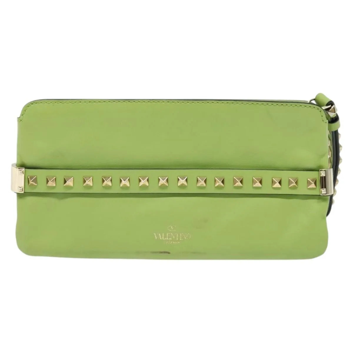 Valentino Garavani Rockstud Wristlet Leather Green Leather Clutche & Pouche Bag (Pre-Owned)