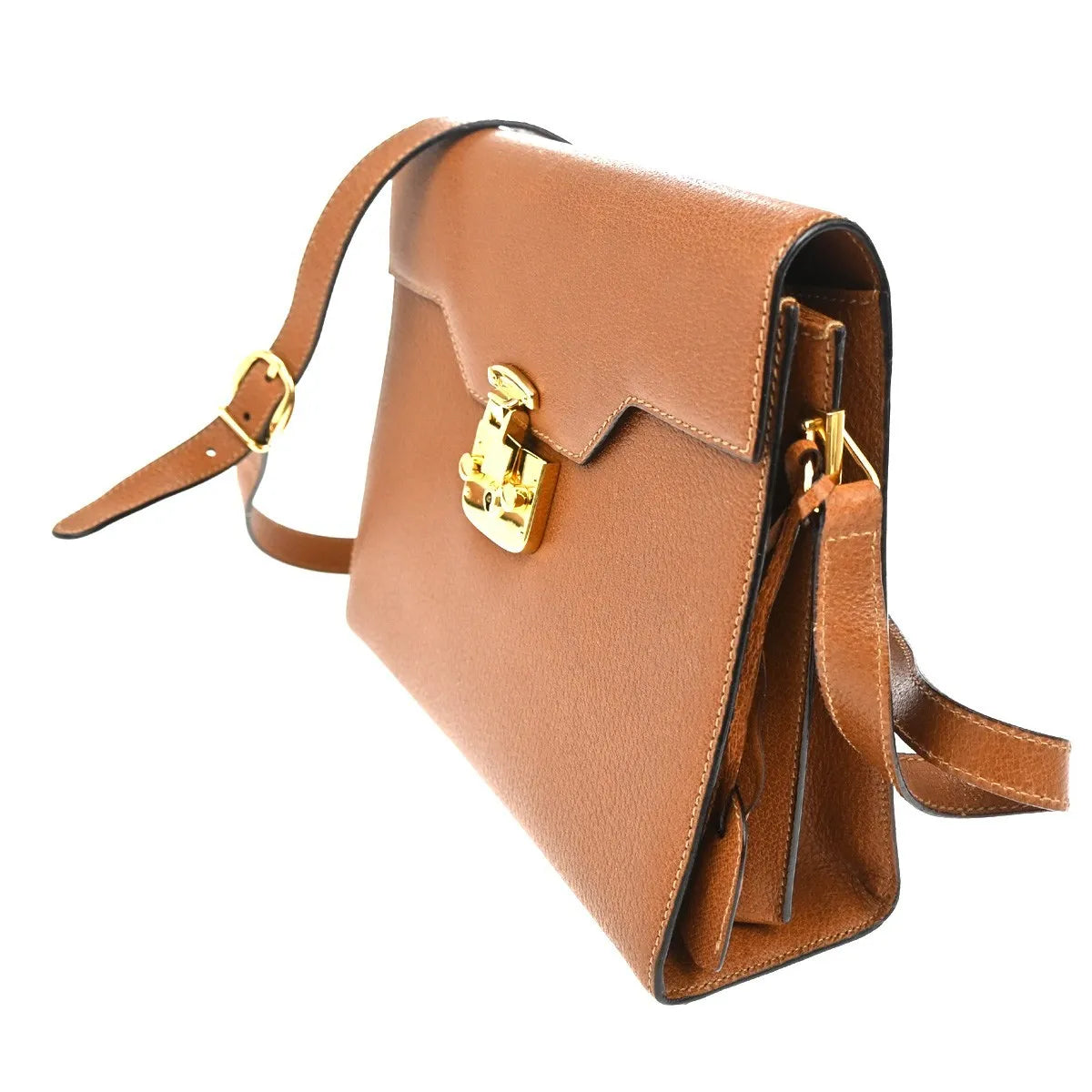Gucci Vintage Lady Lock Top Handle Leather Brown Leather Shoulder Bag Bag (Pre-Owned)