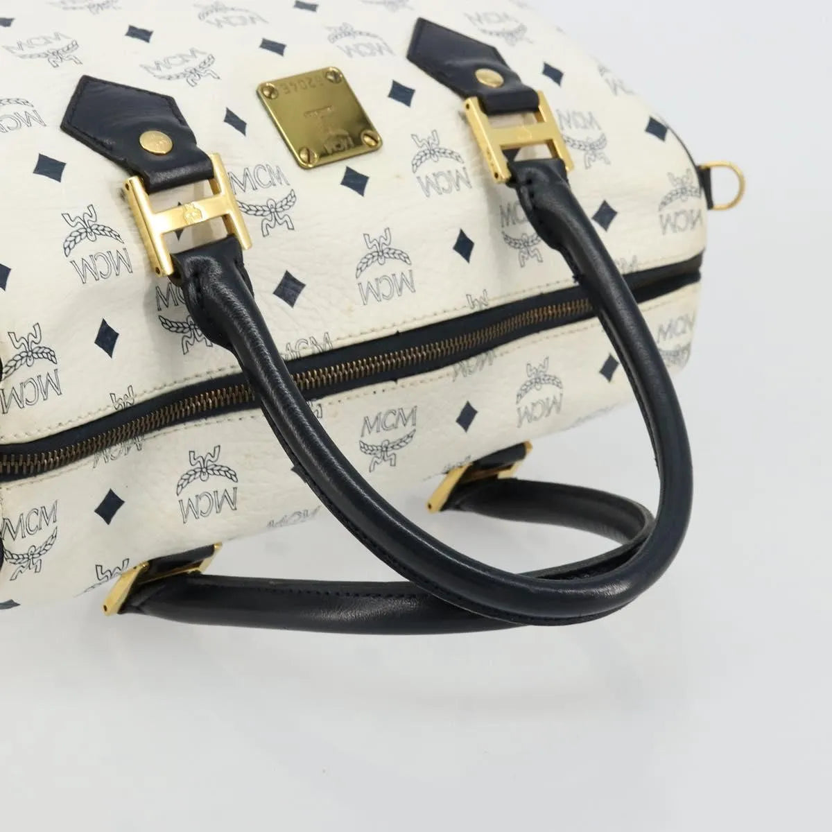 MCM Visetos Logogramme Leather White Leather Handbag (Pre-Owned)
