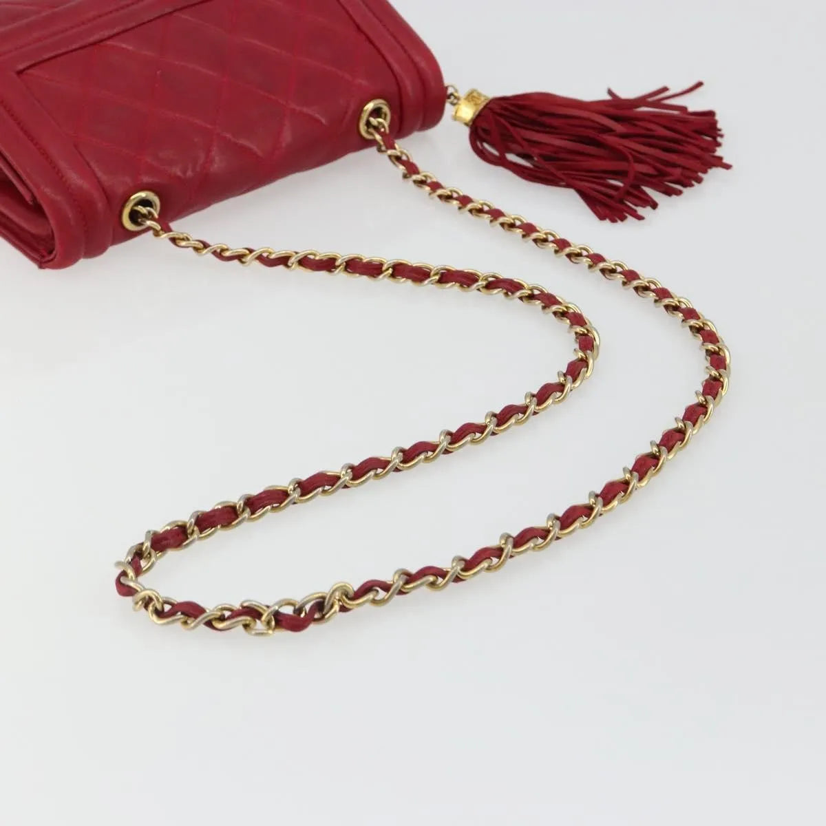 Chanel Vintage Tassel Flap Quilted Lambskin Red Leather Shoulder Bag Bag (Pre-Owned)