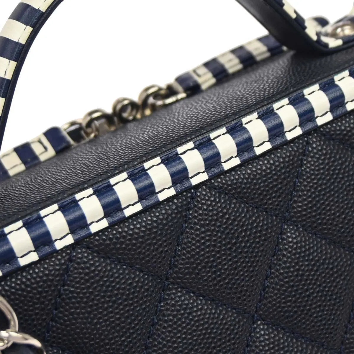 Chanel Filigree Vanity Case Quilted Caviar With Striped Leather Navy Leather Clutche & Pouche Bag (Pre-Owned)