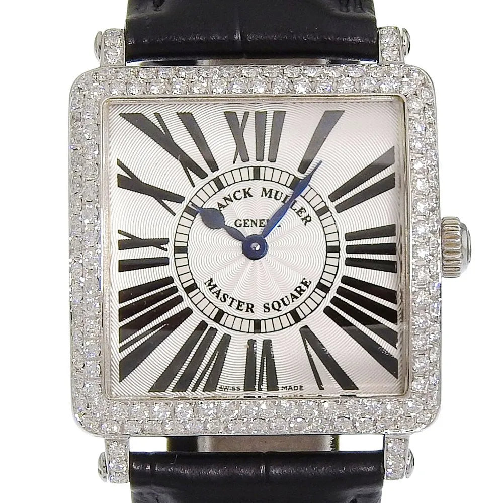 Franck Muller Master Square Quartz Stainless Steel And Alligator With Diamond Bezel And Lugs Watch (Pre-Owned)