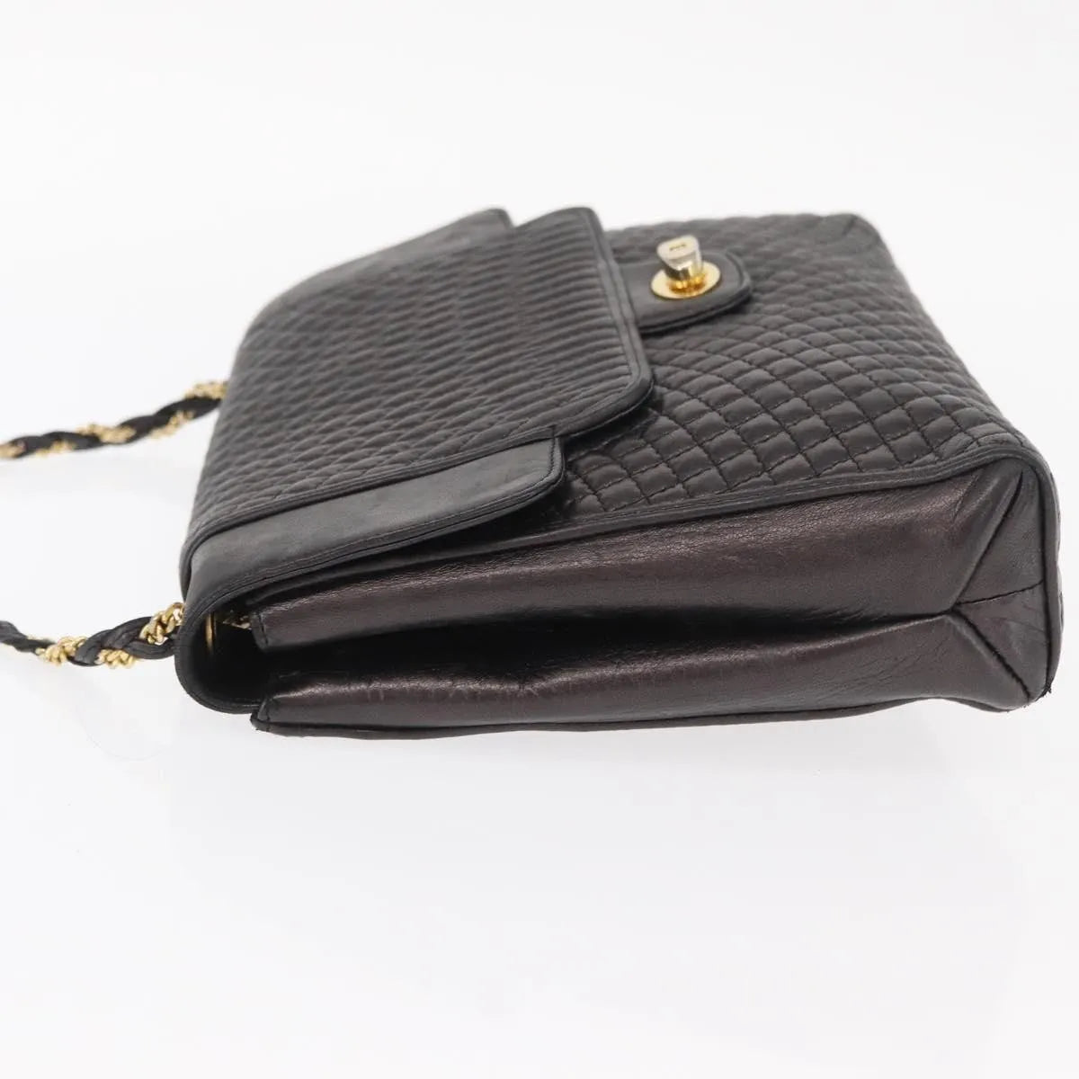 Bally Vintage Chain Quilted Leather Black Leather Shoulder Bag Bag (Pre-Owned)