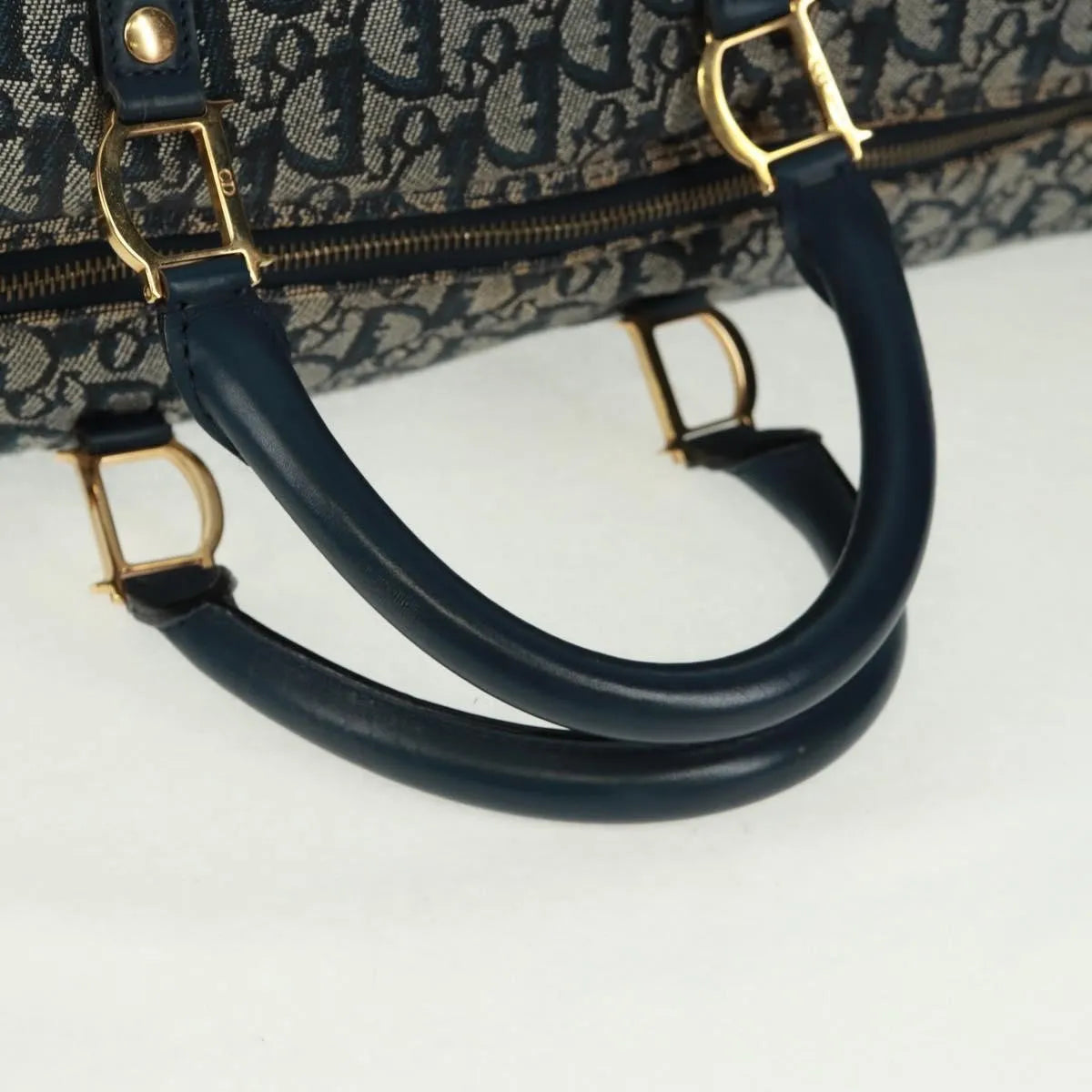 Christian Dior Vintage Trotter Boston Diorissimo Canvas Navy Canvas Handbag (Pre-Owned)