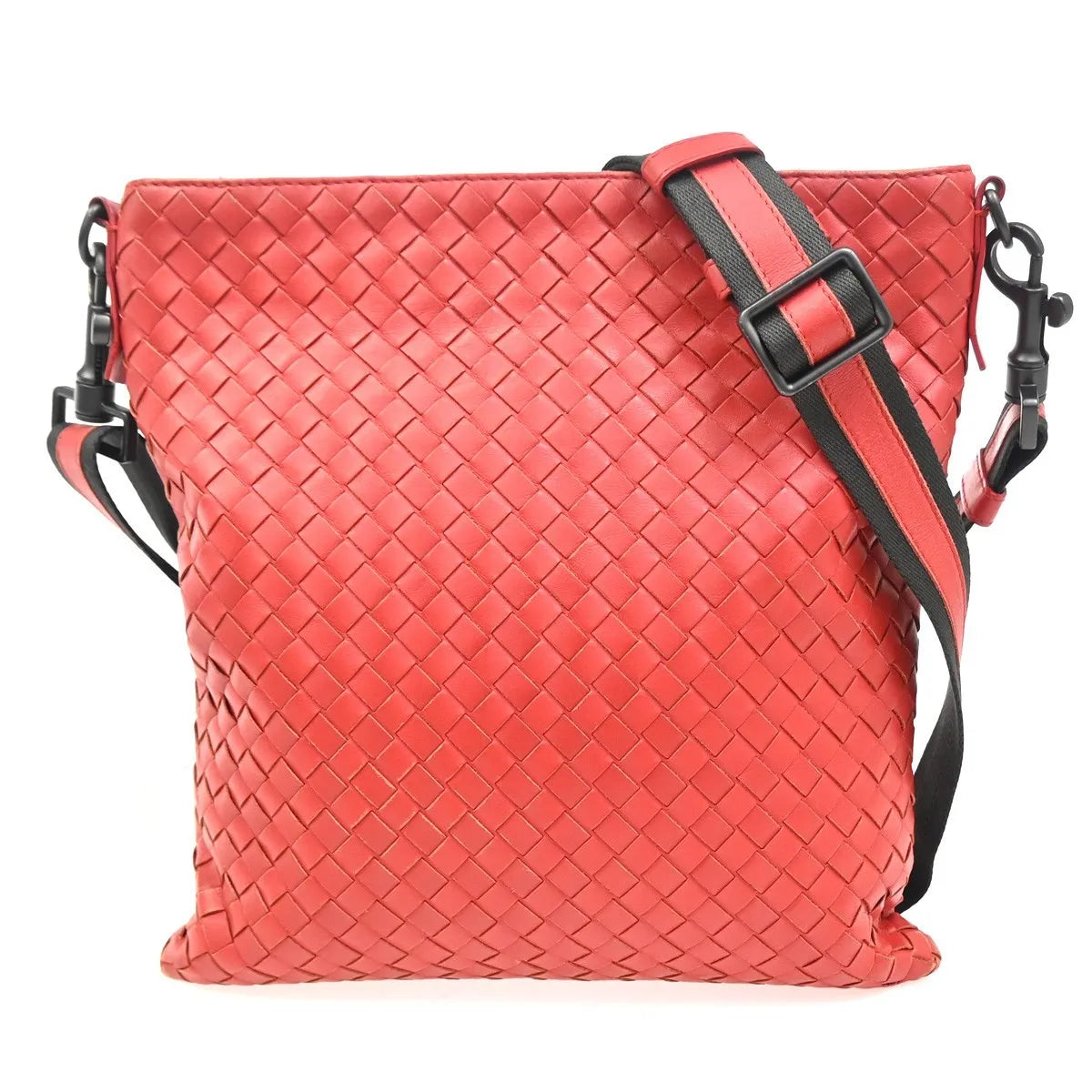 Bottega Veneta Flat Messenger Intrecciato Nappa Red Leather Shoulder Bag Bag (Pre-Owned)