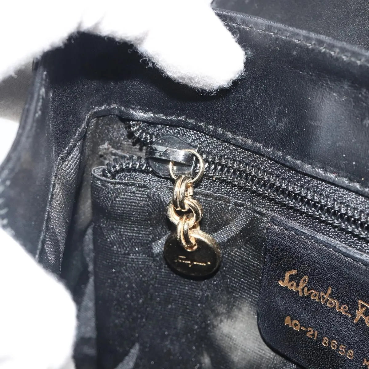 Salvatore Ferragamo Gancini Convertible Top Handle Leather Black Leather Handbag (Pre-Owned)