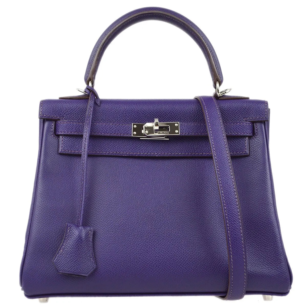 Hermes Kelly Purple Epsom With Palladium Hardware Purple Leather Handbag (Pre-Owned)