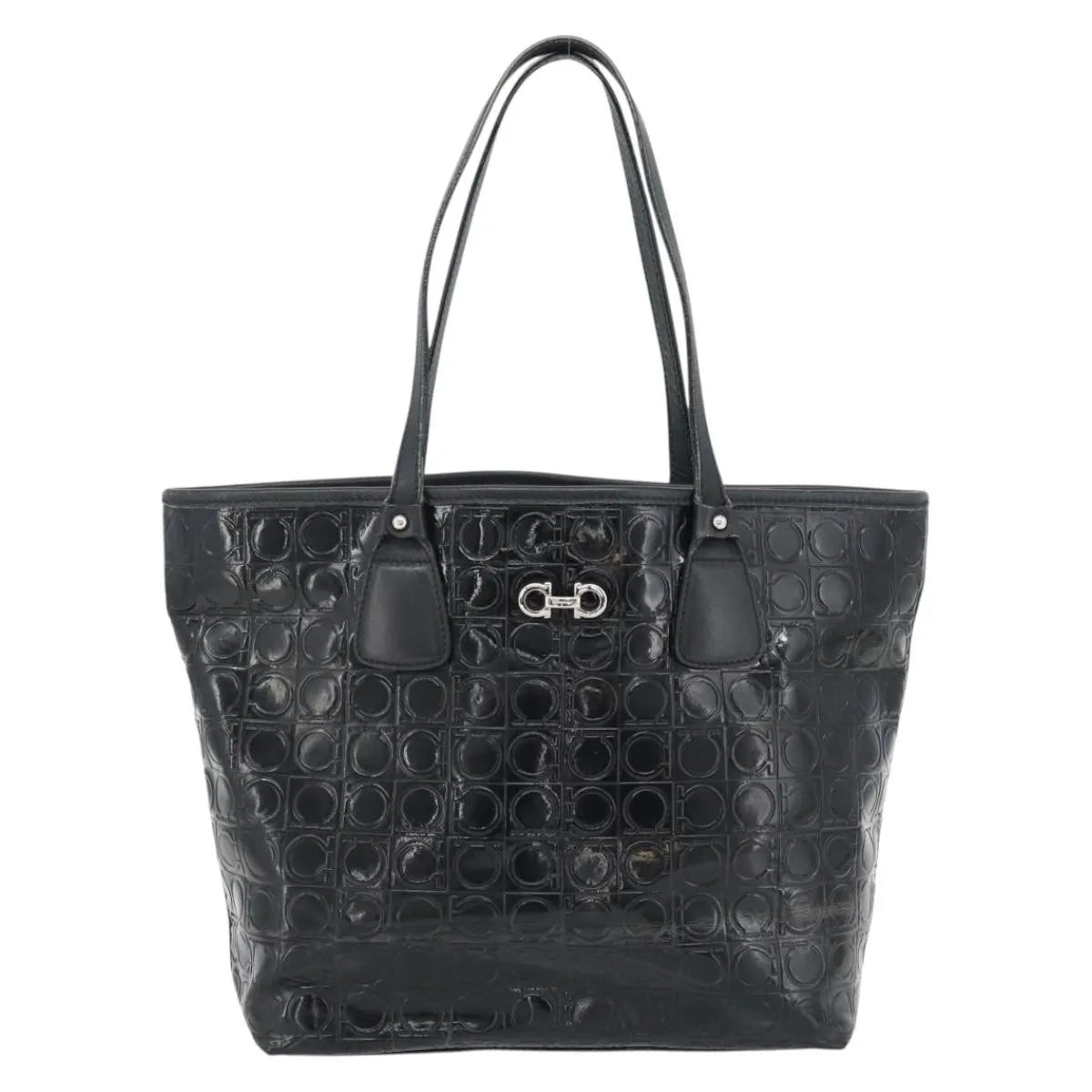 Salvatore Ferragamo Gancini Tote Patent Leather Black Patent_Leather Tote Bag Bag (Pre-Owned)