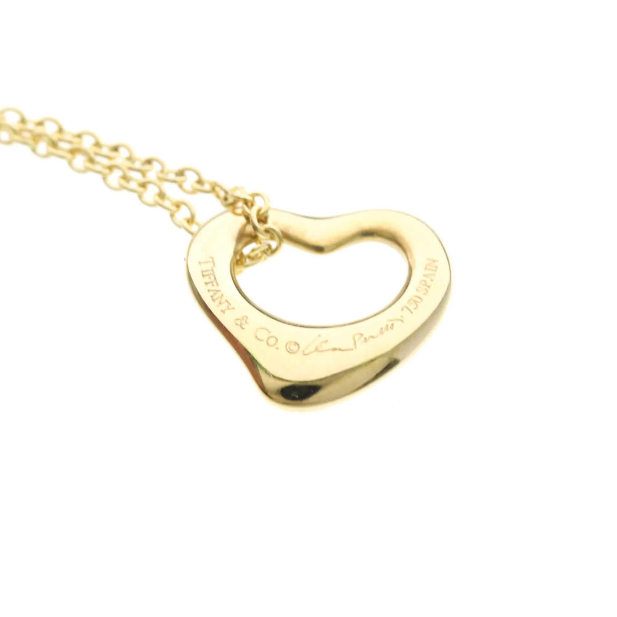Tiffany & Co. Elsa Peretti Open Heart Pendant 18K Yellow Gold Gold Yellow_Gold Necklace Jewelry (Pre-Owned)