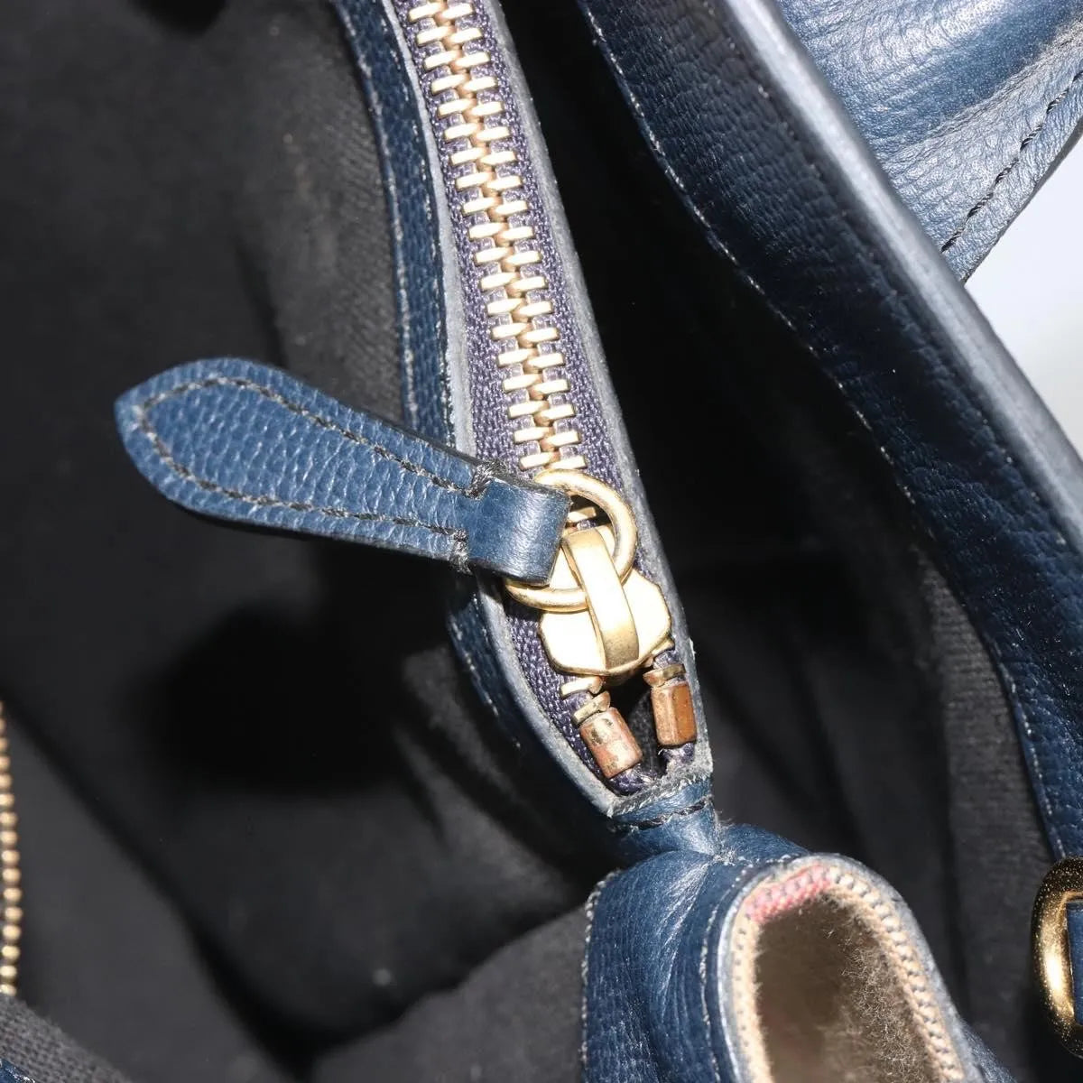 Burberry Banner Tote Leather And House Check Canvas Navy Leather Handbag (Pre-Owned)