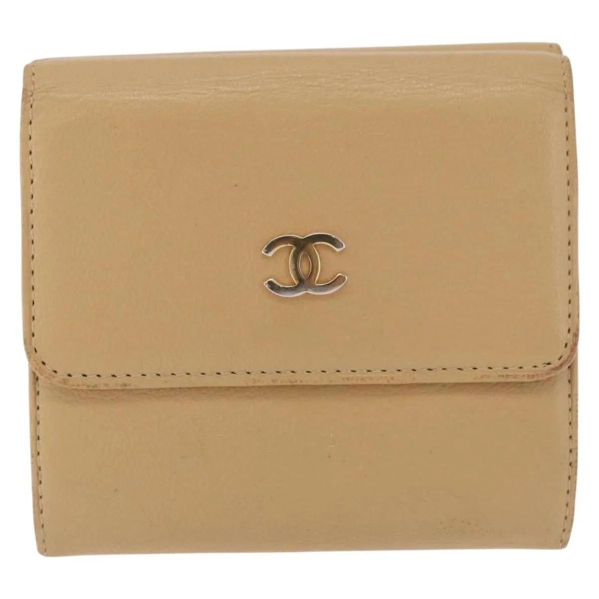 Chanel Cc Trifold Leather Beige Leather Wallets Accessory (Pre-Owned)