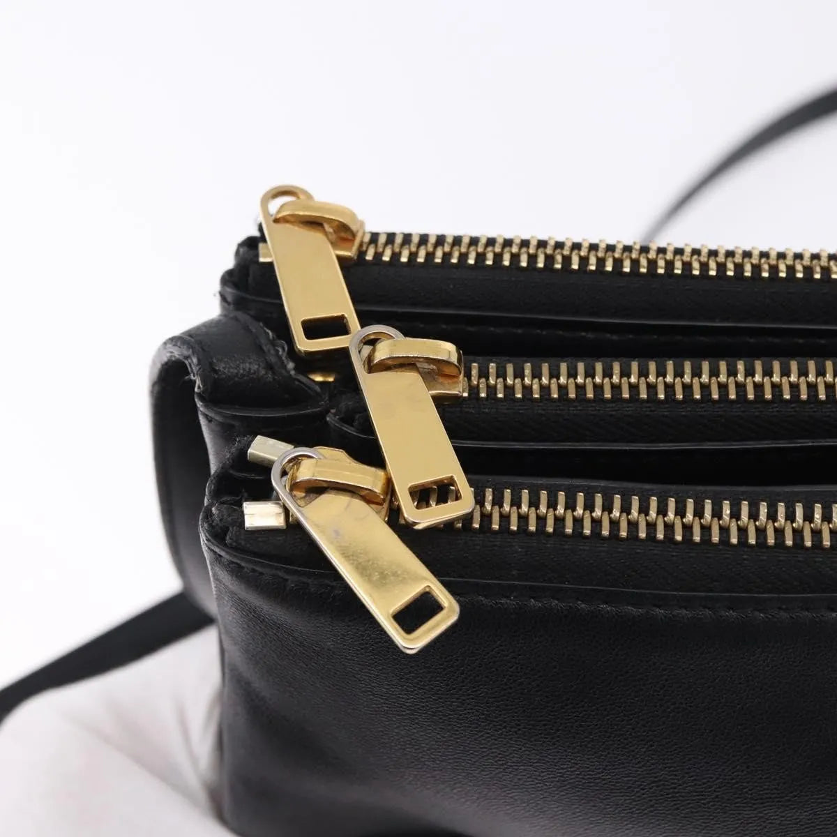 Celine Trio Leather Black Leather Shoulder Bag Bag (Pre-Owned)